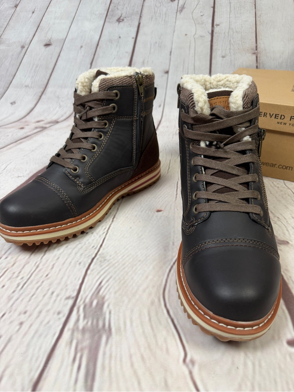 RESERVED FOOTWEAR Gordon men's NEW brown zipper lace warm lined boots, size 7.5 - Picture 6 of 15